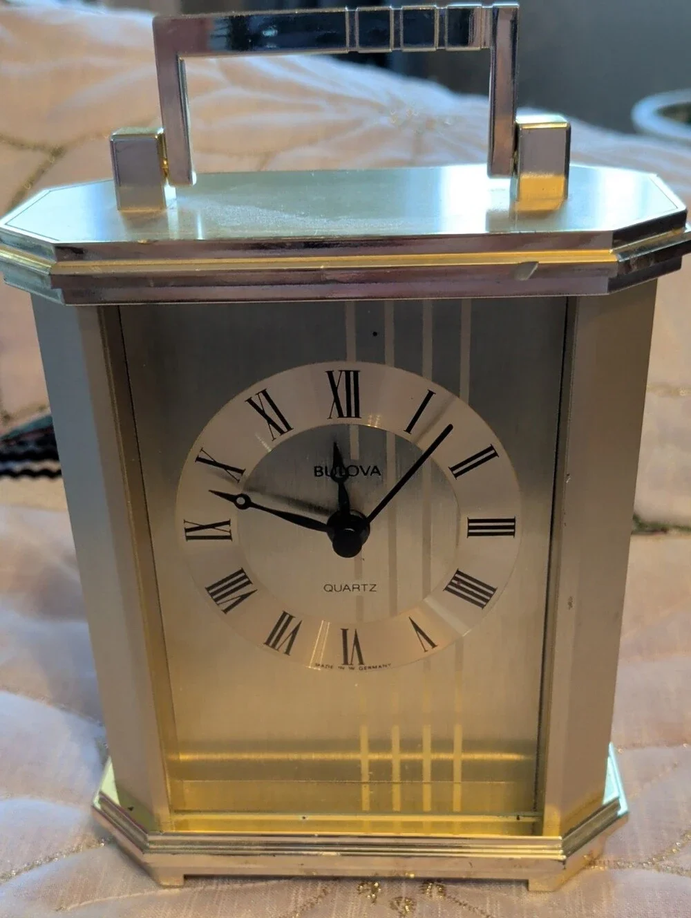 Vintage Bulova Gold Accent Carriage Mantel Clock Made In West Germany